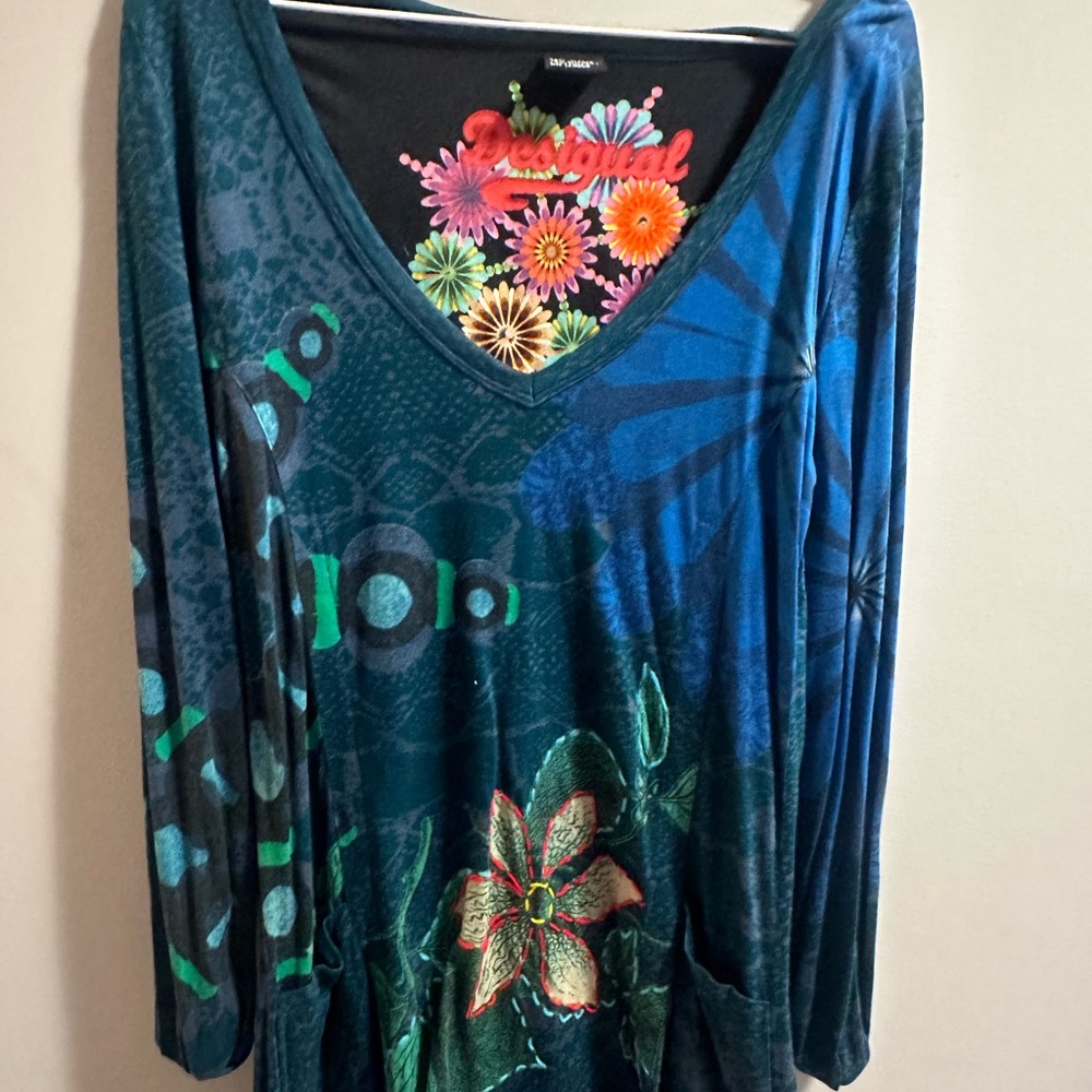 Desigual Blue and Green Floral Tunic